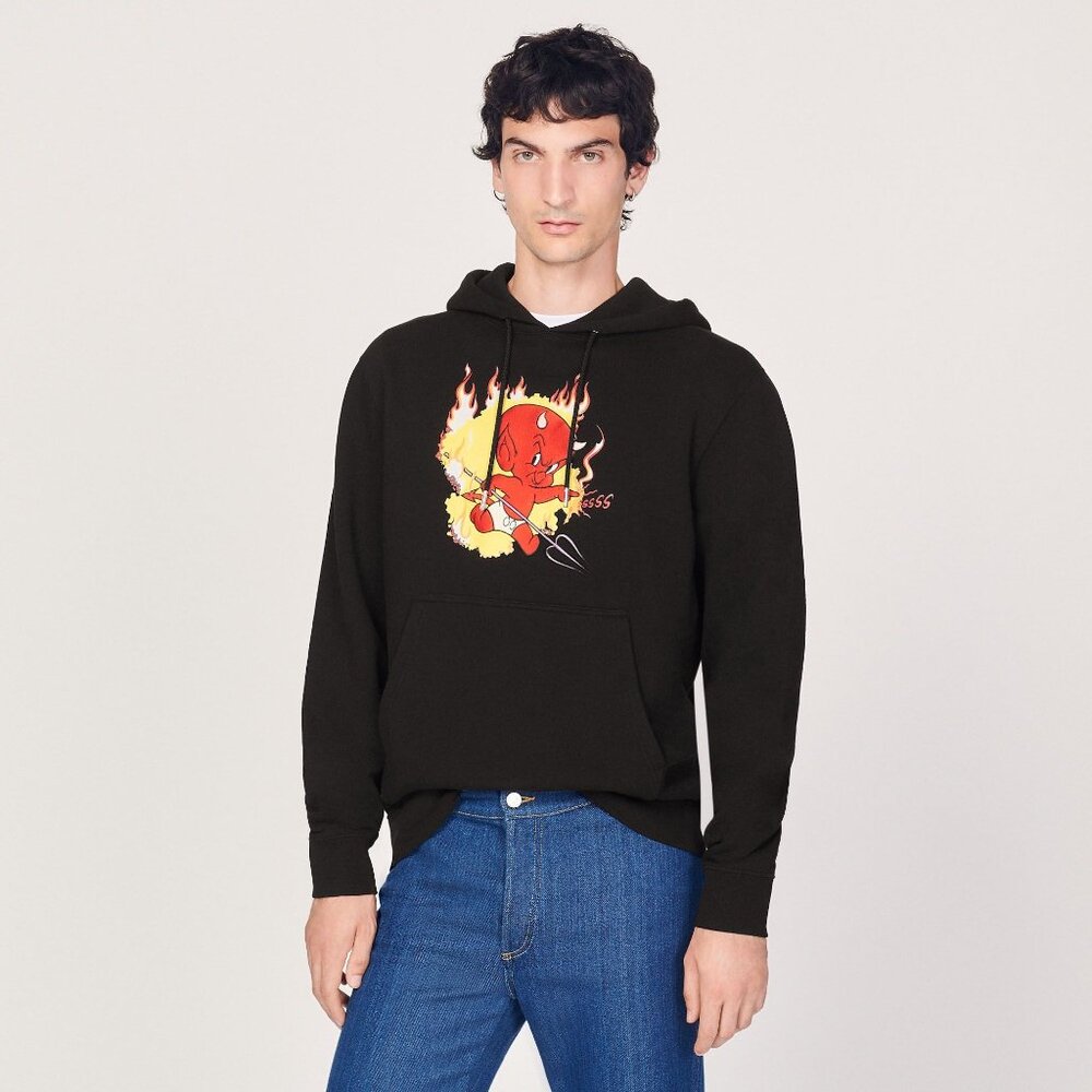 NWT $340 Sandro Hot Stuff Hoodie Sweatshirt Black Size Medium